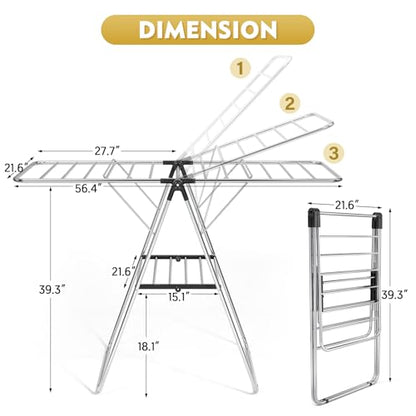 APEXCHASER Large Stainless Steel Clothes Drying Rack - color: Black, size: 2 Wings