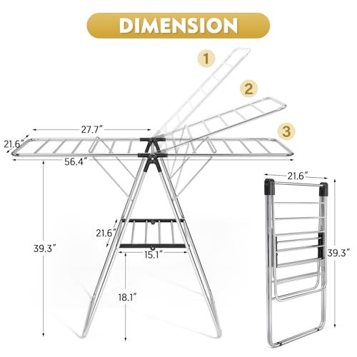 APEXCHASER Large Stainless Steel Clothes Drying Rack - color: Black, size: 2 Wings