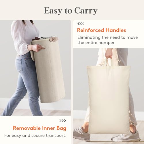 Lifewit Slim Laundry Basket with Lid and Removable Bag, 75L, Beige - color: Beige, size: 75L
