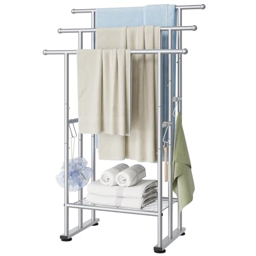 ELYKEN 3 Tier Freestanding Towel Rack with Shelf, 40" H Towel Stand, Silver - color: Silver