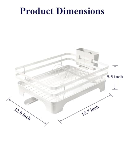 Kitsure Multi-Functional Dish Drying Rack, 15.7" x 12.0" x 5.5", White - color: White