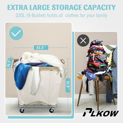 PLKOW 320L Rolling Laundry Cart with Wheels, Beige - color: Beige-320L