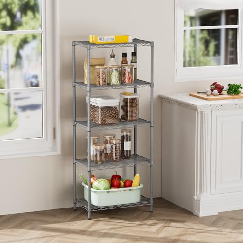 SINGAYE 5 Metal Shelves Wire Shelving Storage Shelf Adjustable Unit Pantry - color: Grey, size: 5 Tier 14"Dx24"Wx59.5"H