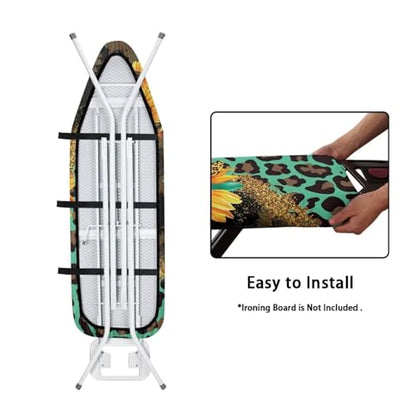 Leopard Ironing Board Cover with Padding Lightweight Ironing Board Pad Sunflower Protective Padded Iron Board Cover with Hook and Loop Fasteners Table Top Ironing Board Cover Home Decor - color: Leopard Sunflower