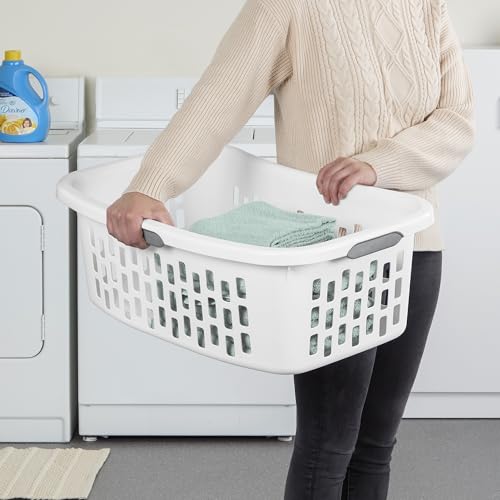 Sterilite HipHold Laundry Basket, Plastic Rectangle Clothes Hamper, 18 Pack - color: White, size: 1.5 Bushel (18 Pack)
