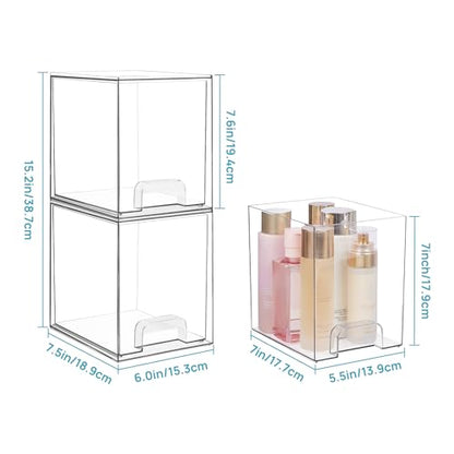 Vtopmart Clear Stackable Storage Drawers, 2 Pack Tall Plastic Organizers - style: 2pack High