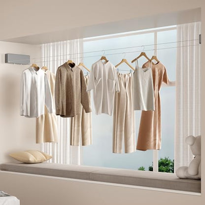 Retractable Clothesline Indoor, Non-Sagging Clothes line retracting Outdoor, Heavy Duty Wall Mounted Laundry Line Adjustable Stainless Steel for Laundryroom, Bathroom, 15.8 Feets Double Lines Grey - style: Gray