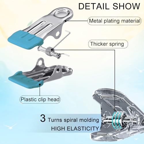 Stainless Steel Clothes Pins For Hanging Clothes, Laundry Clips, Heavy Duty Outdoor, Bag Clips For Socks, Towels, Snacks, Photos (66, Blue) - color: Blue