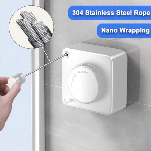 Retractable Clothesline Indoor Outdoor 16.2Ft Non-Sag(1, White) - color: White