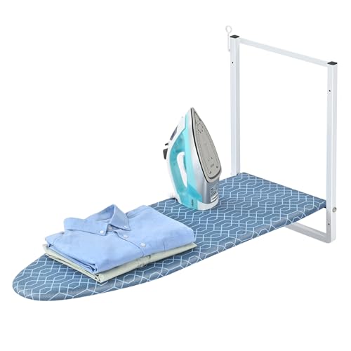 KINGBOARD Wall Mounted Ironing Board with Iron Storage, Foldable Iron Board - color: Blue
