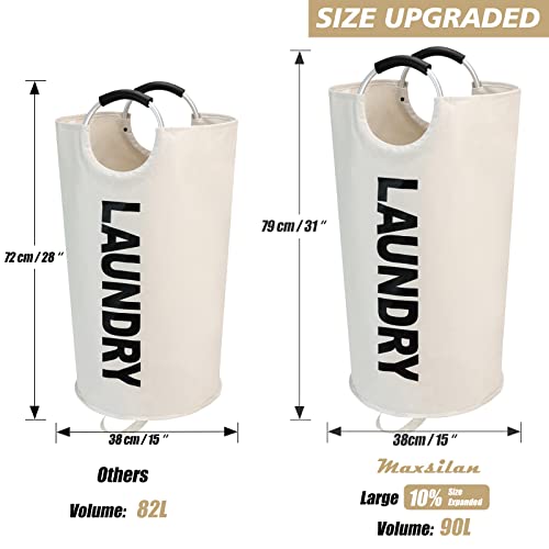 Maxsilan 90L Large Laundry Basket Bag, Collapsible Tall Hamper, Beige - color: Beige, size: 90L