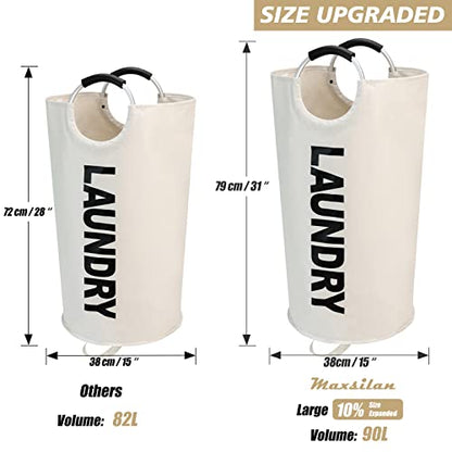 Maxsilan 90L Large Laundry Basket Bag, Collapsible Tall Hamper, Beige - color: Beige, size: 90L