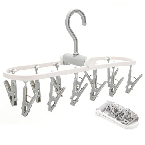 Folding Clothes Drying Rack with 12 Clips, 360° Rotatable Portable Clip
