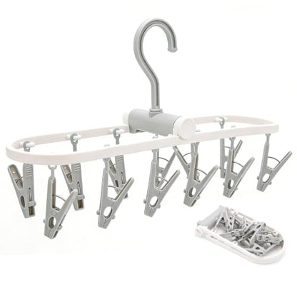 Folding Clothes Drying Rack with 12 Clips, 360° Rotatable Portable Clip