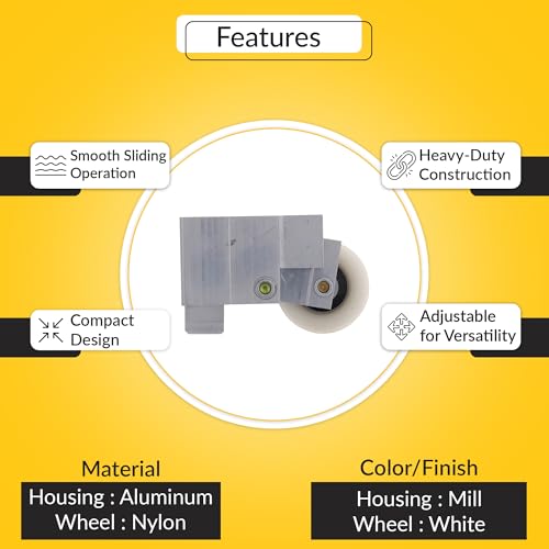 Brixwell Patio Door Roller Assembly, Aluminum Housing, Mill Finish, White Nylon Wheel, 1-21/32" Wheel Diameter, 2-17/32" Length, 1" Width, 1-9/16" Height for Sliding Patio Doors