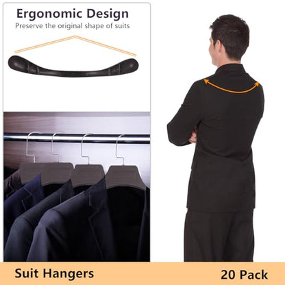 DEDU Suit Hangers for Men 20 Pack, Extra Wide Suit Hanger Non Slip Width 17.7", Thick Plastic Coat Hangers Brown with Metal Hook - color: Brown-20
