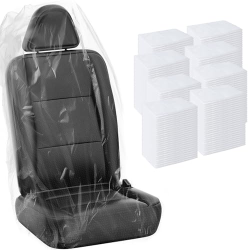 MYFAMIREA 200 PCS Disposable Car Seat Covers Clear Plastic Vehicle Seat Protector, Plastic Seat Covers Protector Universal Water Resistant and Stain Resistant for Cars Auto Truck Bus Airplane - color: Car Seat Covers, size: 200 PCS
