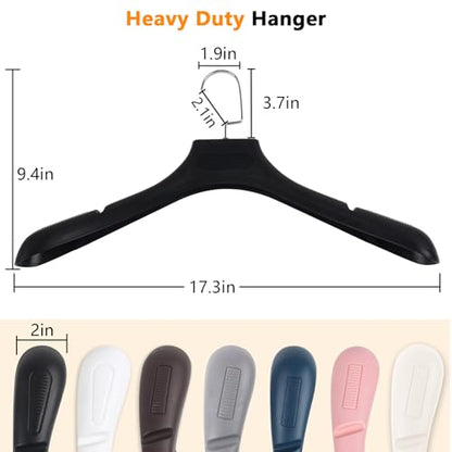 DEDU Suit Hangers for Men 20 Pack, Extra Wide Suit Hanger Non Slip Width 17.7", Thick Plastic Coat Hangers Black with Metal Hook - color: Black-20
