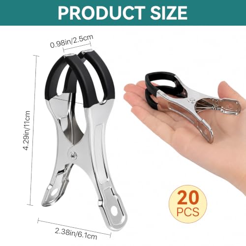Supkiir 20 Pack Large Clothespins Heavy Duty, 4.3 Inch Stainless Steel Towel Clips for Beach Chairs, Windproof Metal Clothes Pins with Rubber Tips for Outdoor Clothesline, Beach Chairs and Tablecloths
