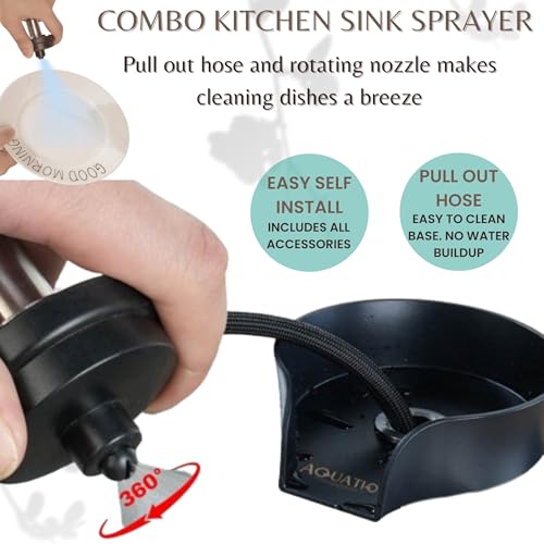 2-in-1 Glass Rinser & Sink Sprayer Attachment – High Pressure Cup Washer for Kitchen Sink – Matte Black Bottle Cleaner -Stainless Steel Cup Cleaner (Fits Standard Counter Holes) - color: Black