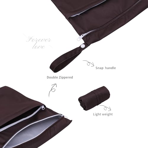 ALVA ALVABABY 2pcs Cloth Diaper Wet Dry Bags Waterproof Reusable with Two Zippered Pockets Travel Beach Pool Daycare Soiled Baby Items Yoga Gym Bag for Swimsuits or Wet Clothes 2LM05 - color: Dark brown and beige
