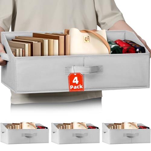 Extra Large Closet Organizers Bins 4 Pack - Blanket Basket for Organizing/Home Clothes Storage Bins for Jeans/Toy Organizers for Nursery/Wardrobe Shelf Closet Organization for Purse Hats Towel - color: Grey, size: 4 pack-Extra Large