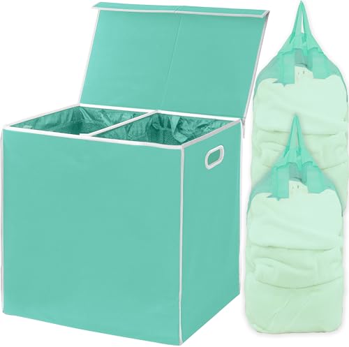 Simple Houseware Double Laundry Hamper with Lid & Removable Bags, Turquoise - color: Turquoise