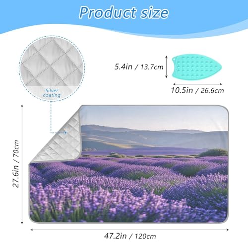 Lavender Field and Mountain Ironing Mat Thickened Ironing Blanket Travel Portable Double-Side Using Ironing Pad Travel Isolate Heat Pad Cover for Washer Dryer Table Top Countertop 27.6x47.2in - color: Lavender Field and Mountain