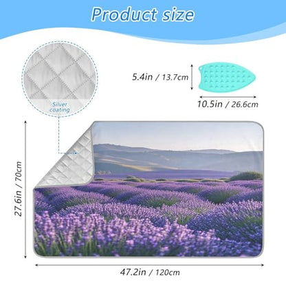 Lavender Field and Mountain Ironing Mat Thickened Ironing Blanket Travel Portable Double-Side Using Ironing Pad Travel Isolate Heat Pad Cover for Washer Dryer Table Top Countertop 27.6x47.2in - color: Lavender Field and Mountain