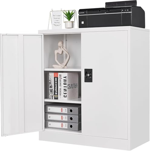 Letaya Metal Storage Cabinets with Lock Door,2 Adjustable Shelves Organizer Steel Storage Cabinets for Home,Office,Warehouse,Garage,Employee Lockers(White) - color: White, size: 16"D x 32"W x 36"H