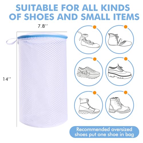 2 Pack Shoes Wash Bags,Shoe Washing Machine Bag,shoe laundry bag for washing machine，Honeycomb Mesh Laundry Bags with Zipper for Sneakers,Running Shoes,Sock,Bras,Delicates and Toys（14 in x 7.8 in）