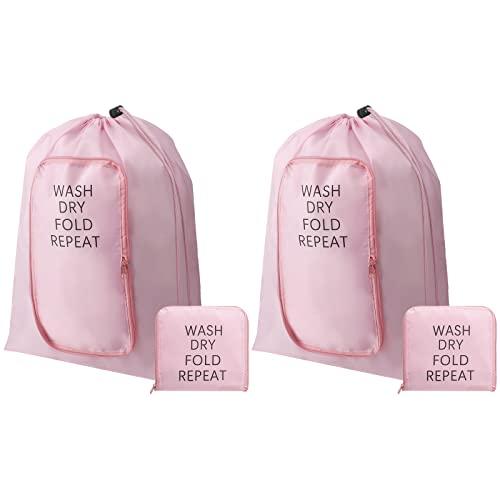 Boao 2 Pcs Travel Laundry Bag with Drawstring Zipper - color: Pink, size: Classic