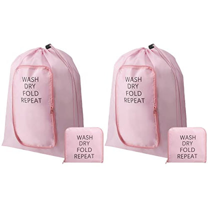 Boao 2 Pcs Travel Laundry Bag with Drawstring Zipper - color: Pink, size: Classic