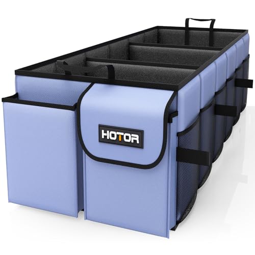 HOTOR Trunk Organizer - Foldable Car Organizer for SUVs & Sedans Storage - color: Blue, size: X-Large (3 Compartments)