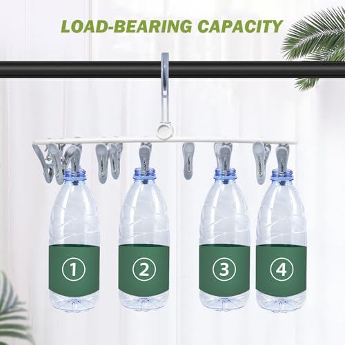 Clothes Drying Hanger with 12 Clips, 2 Pack Folding Portable Hanging Drying Rack,Drip Foldable Hanging Rack, 360° Rotatable Hook for Drying Towels Bras Baby Clothes Gloves Plastic(Blue&Green) - color: Blue and Green