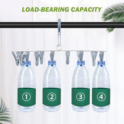 Clothes Drying Hanger with 12 Clips, 2 Pack Folding Portable Hanging Drying Rack,Drip Foldable Hanging Rack, 360° Rotatable Hook for Drying Towels Bras Baby Clothes Gloves Plastic(Blue&Green) - color: Blue and Green