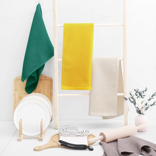 Homaxy 100% Cotton Waffle Weave Kitchen Dish Towels 6-Pack, Dark Green - color: Dark Green, size: 13 X 28 - 6 Pack
