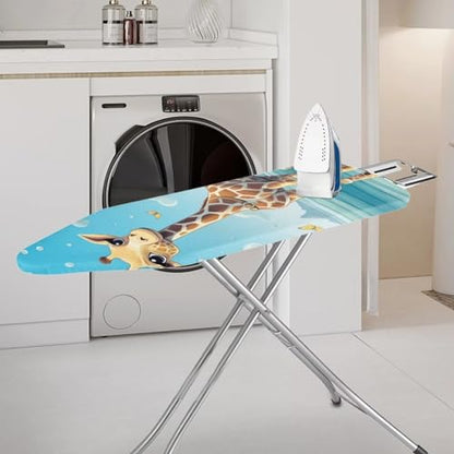 Flashideas Cute Giraffe Ironing Board Cover and Pad Standard Size Ironing Board Cover and Pad Ventilate Extra Wide Ironing Pad for Table Modern Design - color: Cute Giraffe
