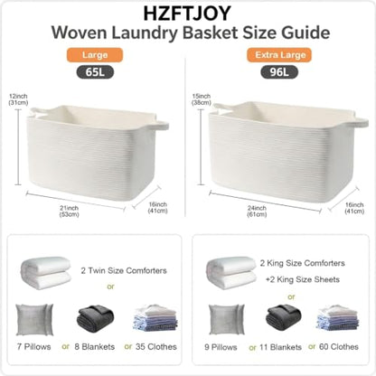 96L Woven Laundry Basket with Handles, Extra Blanket Basket,White - color: White, size: 96L