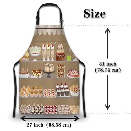 Aprons for Cooking for Women Cake Candy Sweet Women’s Apron for Kitchen Cooking Restaurant BBQ Painting Crafting Gardening 27” (W) x 31” (H), Waterproof Aprons - color: Cake Candy Sweet