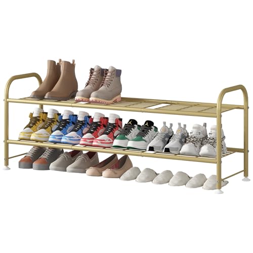LINZINAR 2 Tier Long Shoe Rack for Closet Metal Shoe Organizer for Entryway - color: Gold, size: 2-Tier