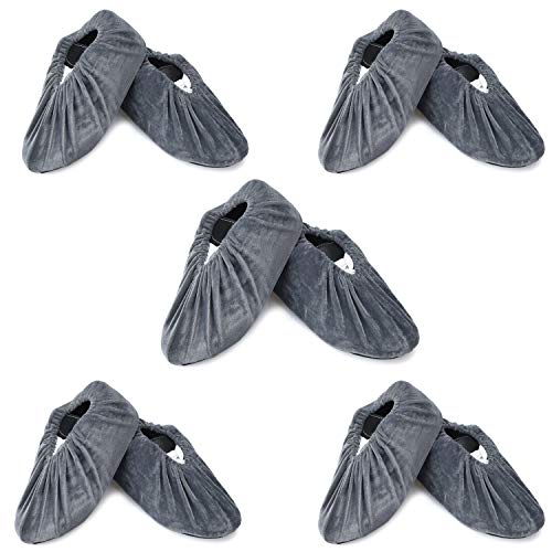 PlasMaller 5 Pairs Non Slip Washable Reusable Shoes Covers For Household Thickened Boots, Grey, L - color: Grey, size: Large