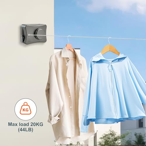 16.7Ft Retractable Clothesline Indoor & Outdoor - size: Rectangle-Grey