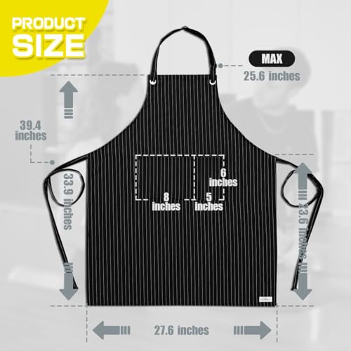 ROTANET Stripe Stretch Apron Chef Aprons for Men with 2 Pockets Waterproof - color: Black