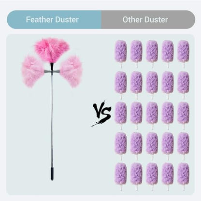Feather Duster Extendable 22–47 Inch, Long Handle Duster for High Ceilings & Ceiling Fans, Natural Ostrich Feather Duster for Furniture, Blinds Cobweb Cleaning (Pink) - color: Pink