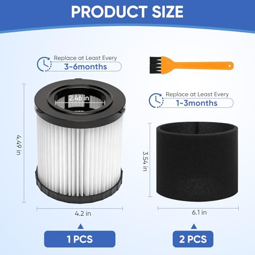 1 Pack DCV5801H Replacement Filter Compatible with DEWALT DCV580H, DCV581H 20V MAX Wet Dry Vacuum, with 2 Foam Sleeve Filters & 1 Brush, Washable and Reusable - color: 1 Pack