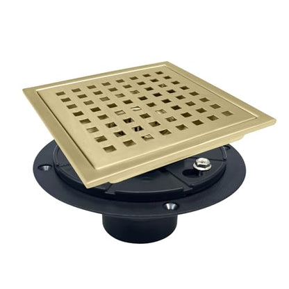 4 Inch Square Shower Drain with Flange, Removeable Grate SUS 304 Stainless Steel Shower Drain with Hair Catcher (Brushed Gold, 4 Inch) - color: Brushed Gold, size: 4 Inch