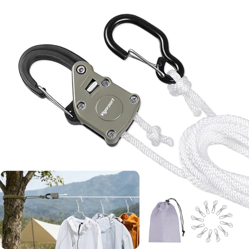 Vigorport Retractable Clothes Line Outdoors with Rope Self-Locking Pulley - color: White, size: 25Ft Rope-1/8"Pulley
