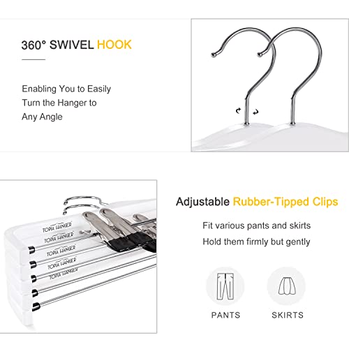TOPIA HANGER Wooden Pants Hangers,Slim Natural Wood Skirt Hangers with Anti-Rust Hook and Adjustable Metal Clips, Perfect for Skirts,Pants,Slacks-10 Pack-CT17W - color: White, size: 10 Pack