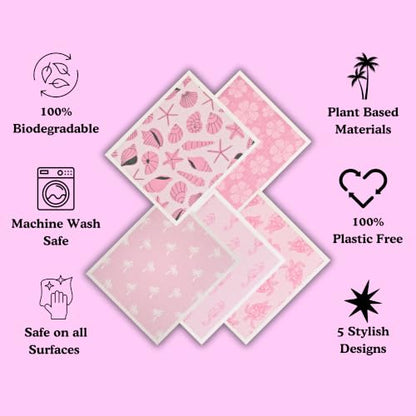 Palm & Peace Swedish Dishcloths for Kitchen - 5 Pack - Reusable Paper Towels - Super Absorbent, Non-Scratch, Washable, Sustainable, 100% Compostable Cleaning Cloths (Mermaid Cove) - color: Mermaid Cove